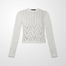 Load image into Gallery viewer, This BCBGMAXAZRIA knit sweater is perfect for any day! The fabric is spun from a soft cotton blend to create luxurious texture and dimension, this mixed-stitch crewneck sweater features a distinctive chevron pattern. Pair this with a pair of black jeans for the perfect weekend look. 
