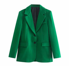 Load image into Gallery viewer, Dare to stand out from the crowds in this dreamy blazer. Featuring a green woven material and button closure, we are obsessed. Finish the look with the matching bottoms and a bodysuit, a clutch bag and strappy heels.
